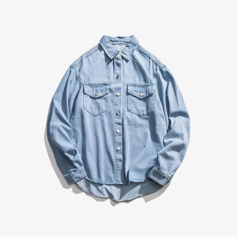 Рубашка мужская однотонная с длинным рукавом модная повседневная Уличная одежда