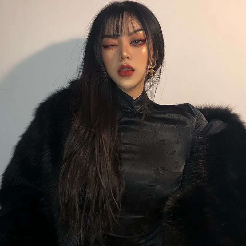 Винтажное облегающее готическое платье Ципао зима 2020 эстетический гранж панк