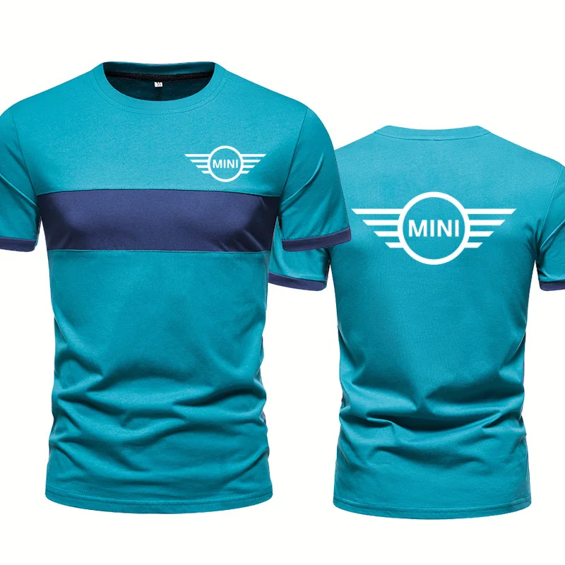 

New high quality Men T-shirt Mini Car Logo Printing Summer Casual casual trend short sleeve O-collar Cotton Splicing Men's top