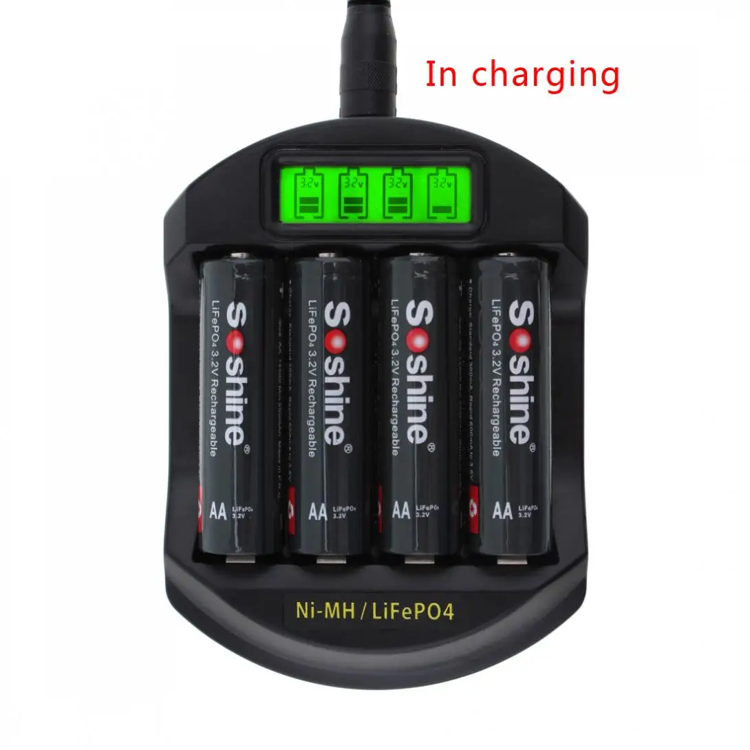 Интеллектуальное зарядное устройство Soshine LifePO4 Ni-MH для 4 слотов ЖК-дисплей 14500 14400 AA