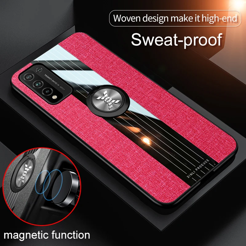 

KONSMART Case For Huawei Honor 10X Lite Magnetic Cloth Silicone Phone Cases Honor 10X Lite Luxury Finger Ring Back Cover Fundas