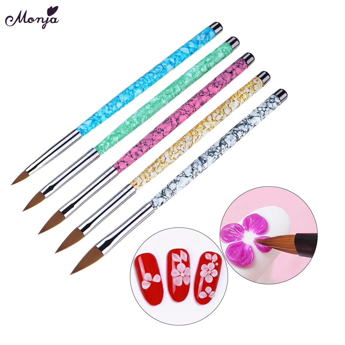 Monja Kolinsky Nail Art Кисть для рисования цветами мраморный узор Ручка Акриловая жидкая