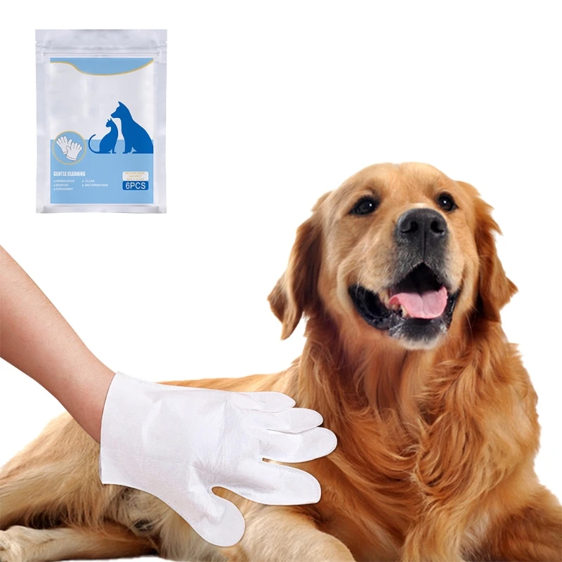 

Pet No Washing Gloves for Cats and Dogs Bathing Grooming Easy to Use Just Lather-Wipe Dry Ideal Pets Wipes 6pcs/Pack