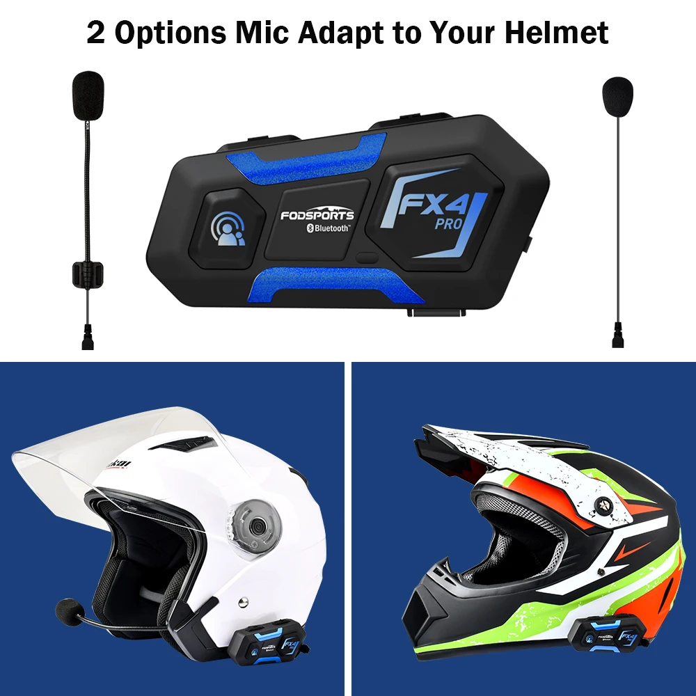 Fodsports FX4 Pro Motorcycle Helmet Bluetooth Intercom Headset 1000m 4 Rider Group BT 5.0 Interphone Intercomunicador moto FM images - 6
