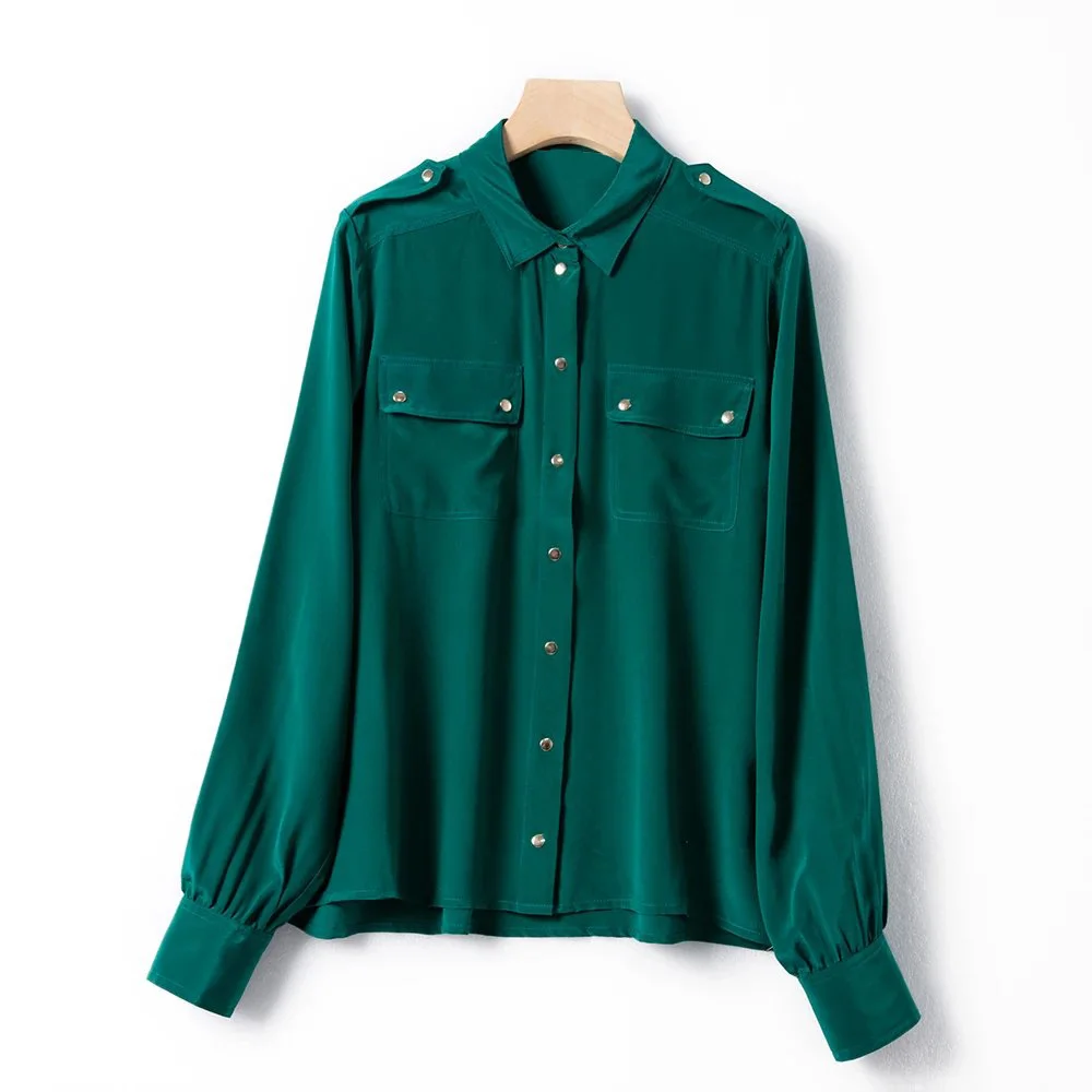 Женская шелковая рубашка с длинным рукавом и отложным воротником|Рубашки| |