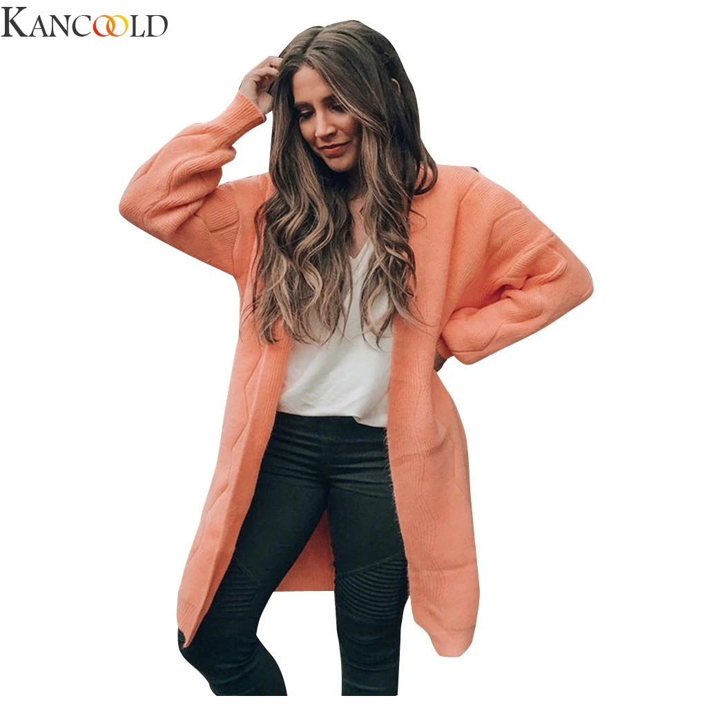 Новинка Модный женский вязаный однотонный кардиган KANCOOLD с открытой передней