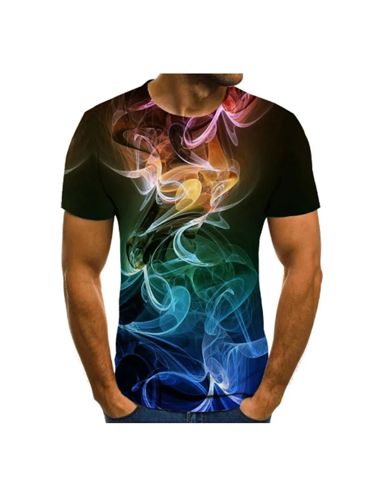 

Creative smoke graphic T-shirt ink style casual men's T-shirt 3D printed tops summer round neck shirt plus size streetwear