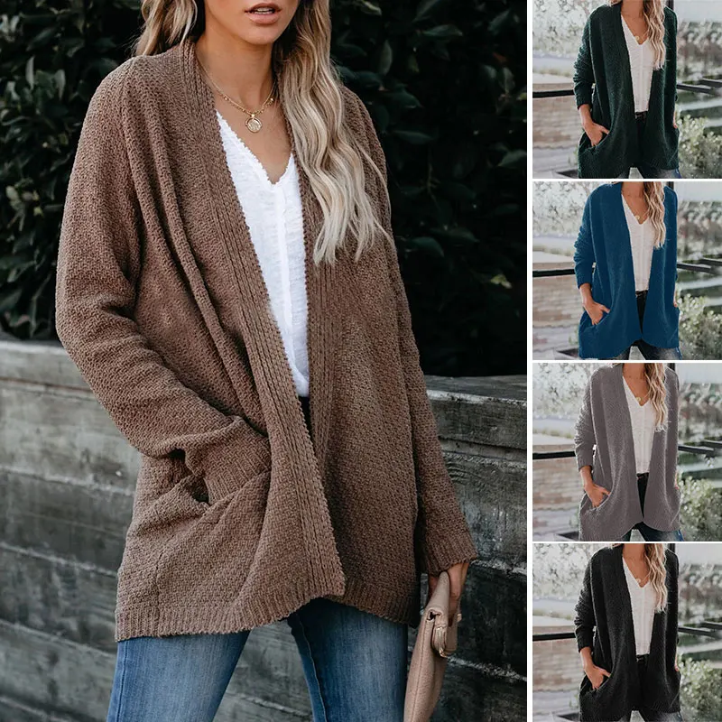Кардиган Свитеры для женщин Мягкий трикотажный свитер с длинными рукавами