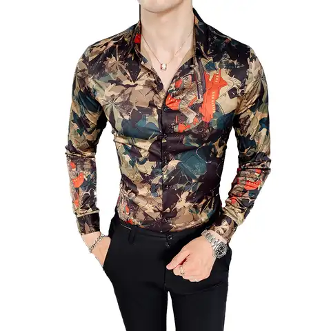 Мужская Повседневная рубашка, приталенная рубашка с цветочным принтом, для вечеринок, осень 2020, M-6XL