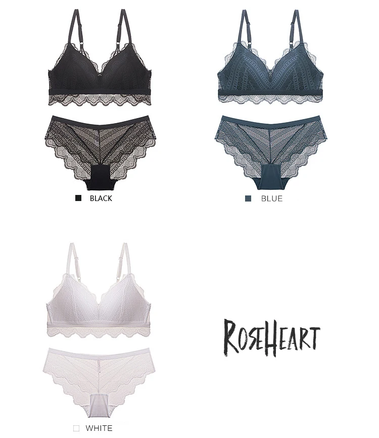 Roseheart, женские модные комплекты синих бюстгальтеров с мягкими чашечками, беспроводные хлопковые трусики с кружевной отделкой, нижнее белье, сексуальное нижнее белье, комплект нижнего белья, японское нижнее белье B