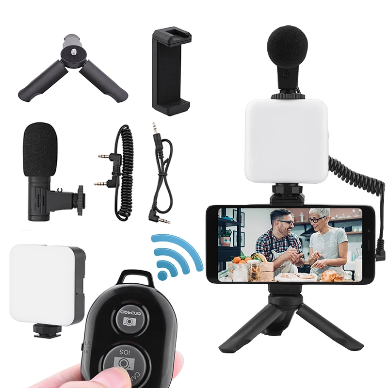 

Portable Tripod Fill light Phone Holder Microphone kit for Mobile Phone Live Youtube TikTok Vlog Shooting Set