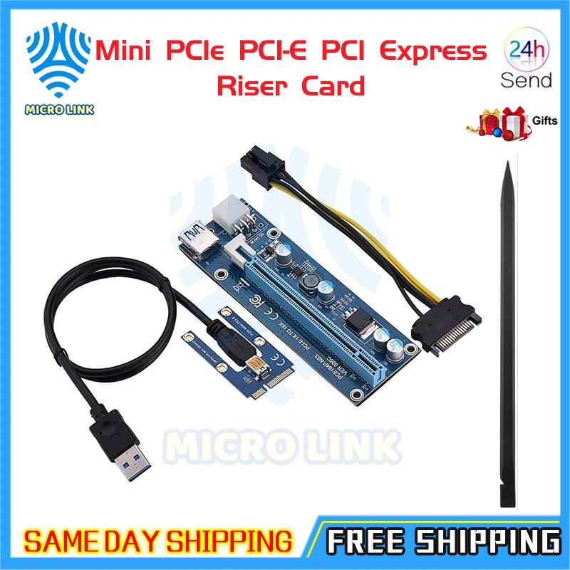 mlc Mini PCIe PCI-E PCI Express Riser Card to PCIE Extender 16X SATA 6Pin IDE Molex Power Cable for BTC ETH Litecoin Miner Mi | Компьютеры