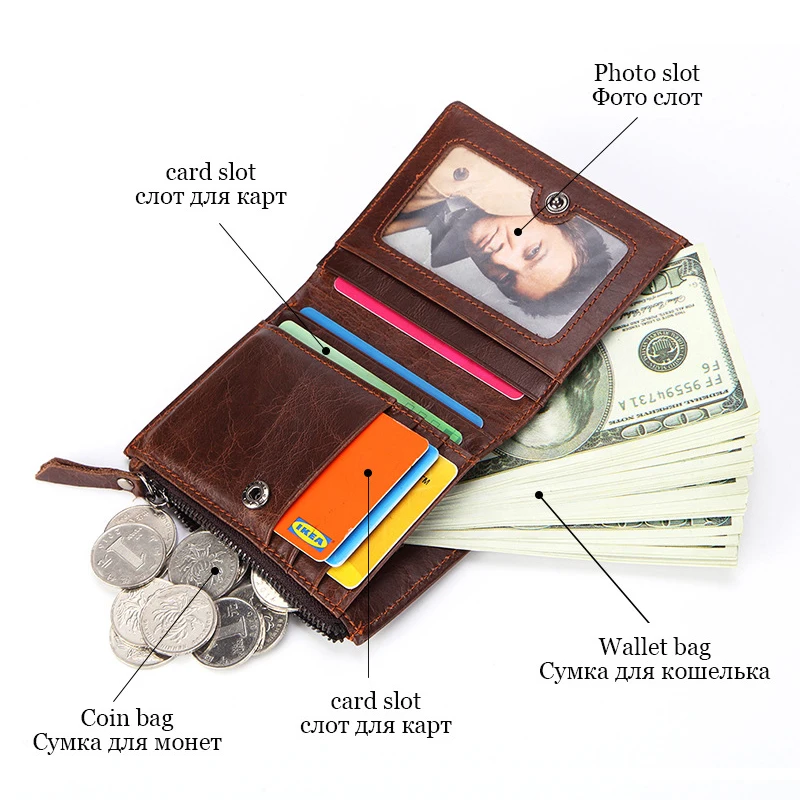 Короткий Мужской кошелек DISNOCI из натуральной кожи мужской многофункциональный