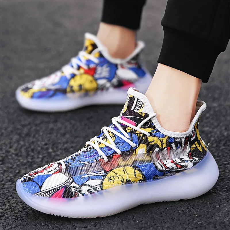Spring Men Shoes Rubber Sneakers Men's Running Wear-Resistant Casual Korean-style Trendy Graffiti | Обувь