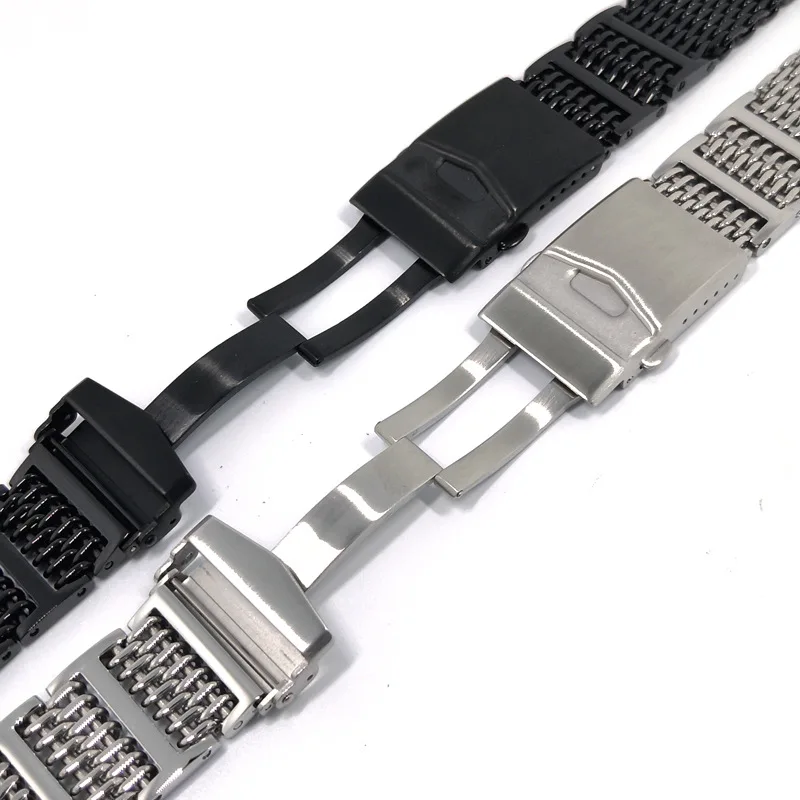 

Shadowshark 22mm Watch Band Stainless Steel Adjustable Length Solid Silvery Black Watch Strap 2021