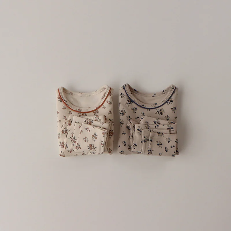 Conjunto de pijamas de estilo coreano para ni&ntilde;as, ropa de dormir con Top de manga larga Floral y pantalones de aire acondicionado, ropa de casa c&aacute;lida, 2 uds., E1078, 2021-3