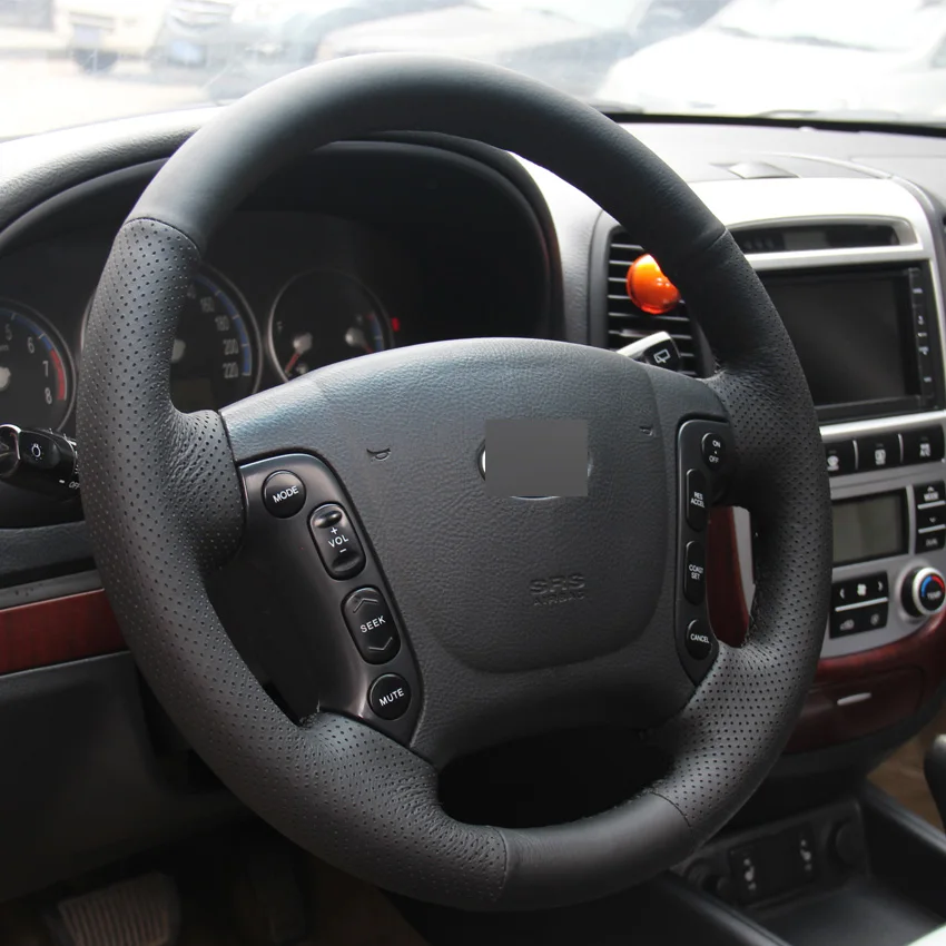 Черная искусственная кожа DIY чехол рулевого колеса автомобиля для Hyundai Santa Fe 2006