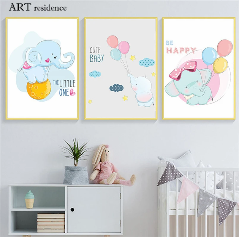 Милый Постер с изображением слона и воздушным шаром для дома картина маслом на