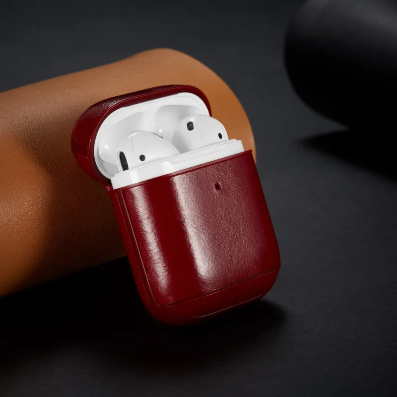 Кожаный чехол для AirPods 1 2 Чехол Apple Airpods и защитные аксессуары черный красный