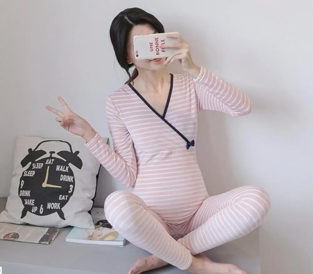 Зимняя Пижама для беременных комплекты ночного белья грудного вскармливания