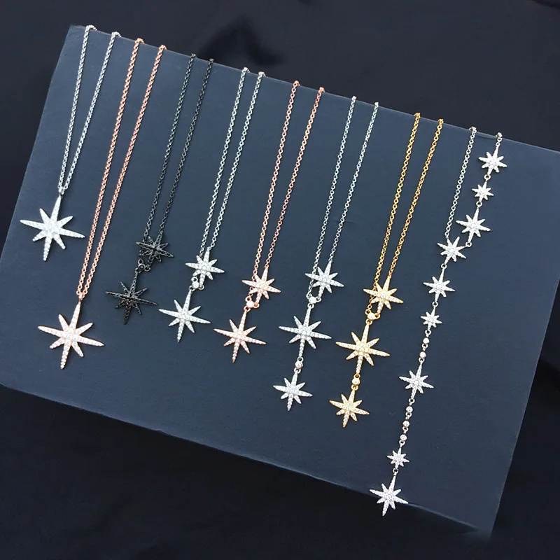 

Light Luxury Rice Word Star Shape Necklace S925 Sterling Silver Necklace Woman Fashion Six-Pointed Star Clavicle Chain Jewelry