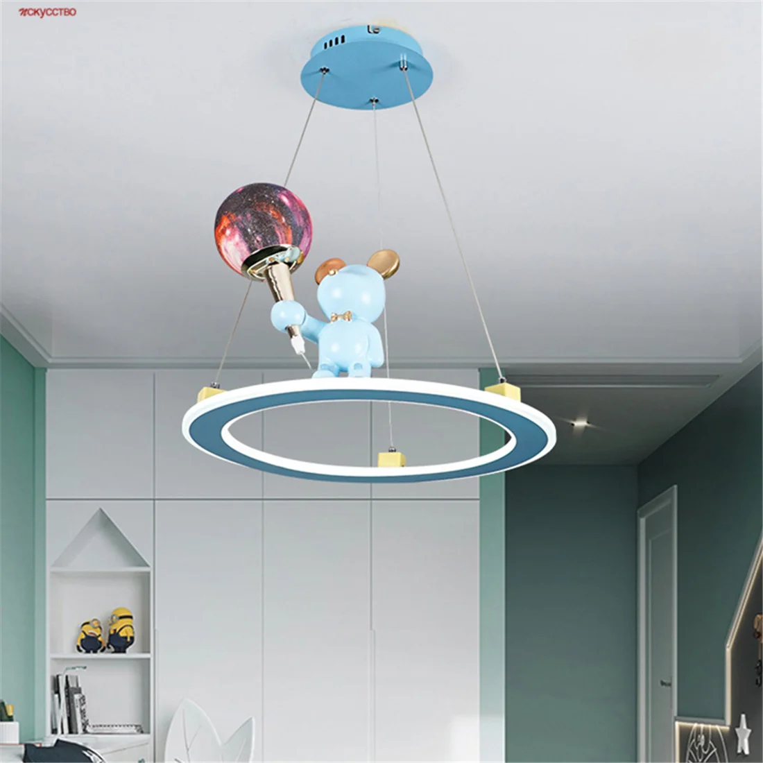 

Children Room Boys Girls Space Planet Bear Led Pendant Lights Kids Bedroom Nursery Suspension Luminaire Design Home Deco Lamp