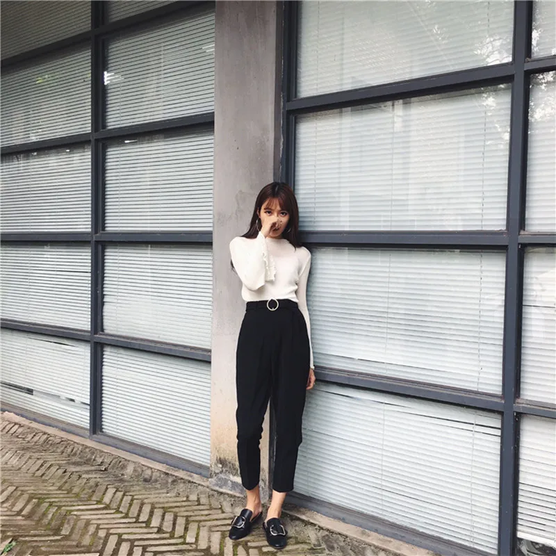 

HziriP OL Elegant High Waist Harem Pants Women 2021 New Spring Autumn Solid Work Casual Loose Suit Pants Female Black Trousers