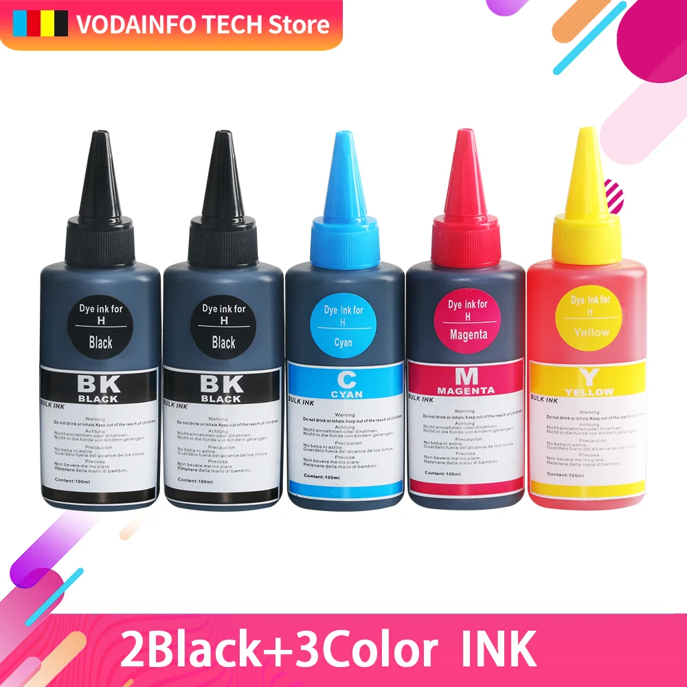 5pcs 5 флаконов CMYK 100 мл Универсальный Заправляемый краситель, совместимый для hp для Canon для Brother для Epson для Lexmark для DELL - Цвет: 5pcs