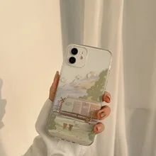 Retro sweet train station painting kawaii Japanese Phone Case For iPhone 13 11 12 Pro Xs Max Xr 7 8 Plus X 7Plus case Cute Cover