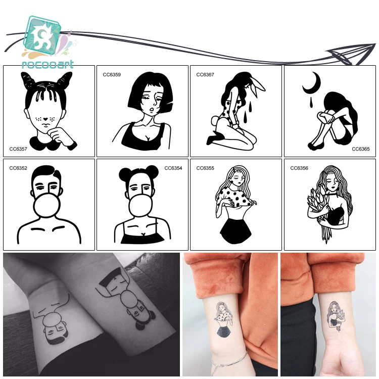 

Rocooart CC Tattoo Little Vintage Old School Style Sexy Girls Women Black White Face Temporary Tattoo Sticker Body Art Fake Taty