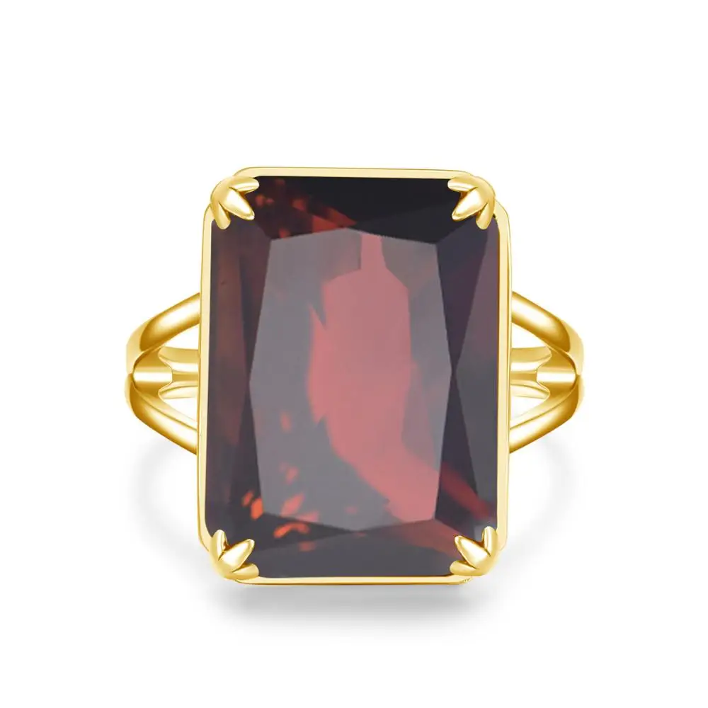 REAL SILVER 925 RING FOR WOMEN 14K GOLD PLATED STERLING JEWELRY LUXURY BRAND TRENDY RED GARNET RINGS BIZUTERIA DAMSKA | Украшения и