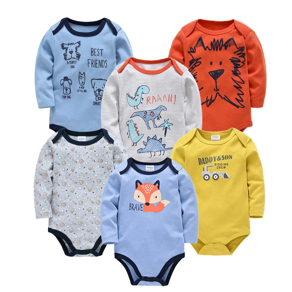 

Kavkas Baby Boy Clothes Set 3 6 PCS ropa bebe 100% Cotton Cartoon Girl Rompers Long Sleeve Autumn Jumpsuit Newborn Body Overalls