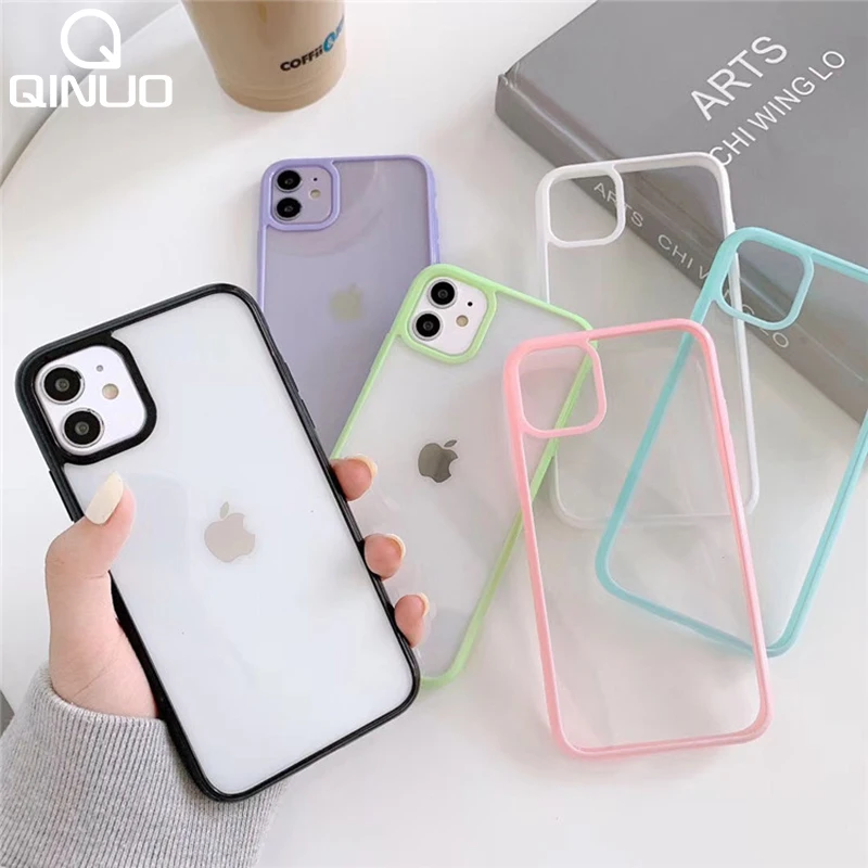 Противоударный бампер прозрачный чехол для телефона iPhone 12 Pro Max 11 Mini XS X XR 6 S 7 8 Plus SE