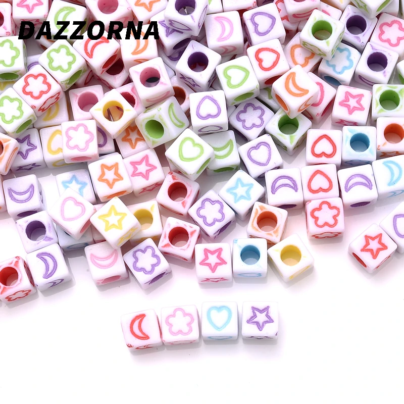Оптовая продажа 100 шт. бусины в форме Луны сердца букв 6x6 мм кубики