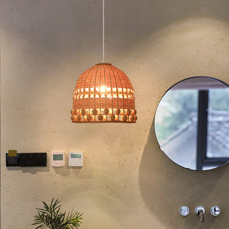 

Southeast Asia Creative Zen Tea Room Led Lighting American Rattan Manual Pendant Restaurant Cafe Personalized Bamboo Lampshade