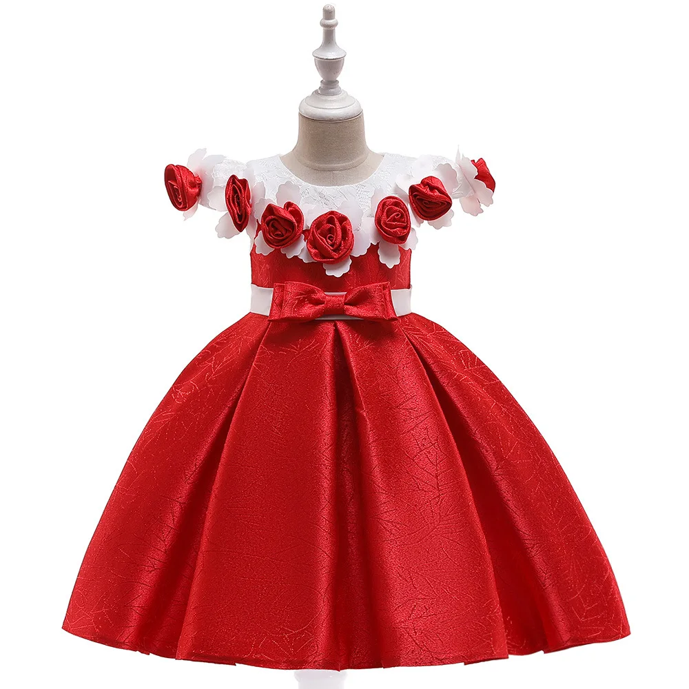 Top Quality Baby Girls Silk 3D Flower Ball Gown Party Princess Dress Kids Elegant Event Birthday Dresses for Wedding 3-10Y BW301 | Детская
