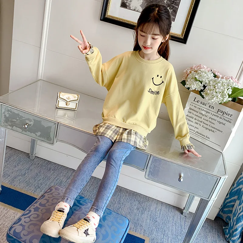 

Yellow Pink Children's Clothes Baby Girls Tops+ Pants 2 Pcs/Set Kids Spring Summer Costume Teenage Clothing High Quality