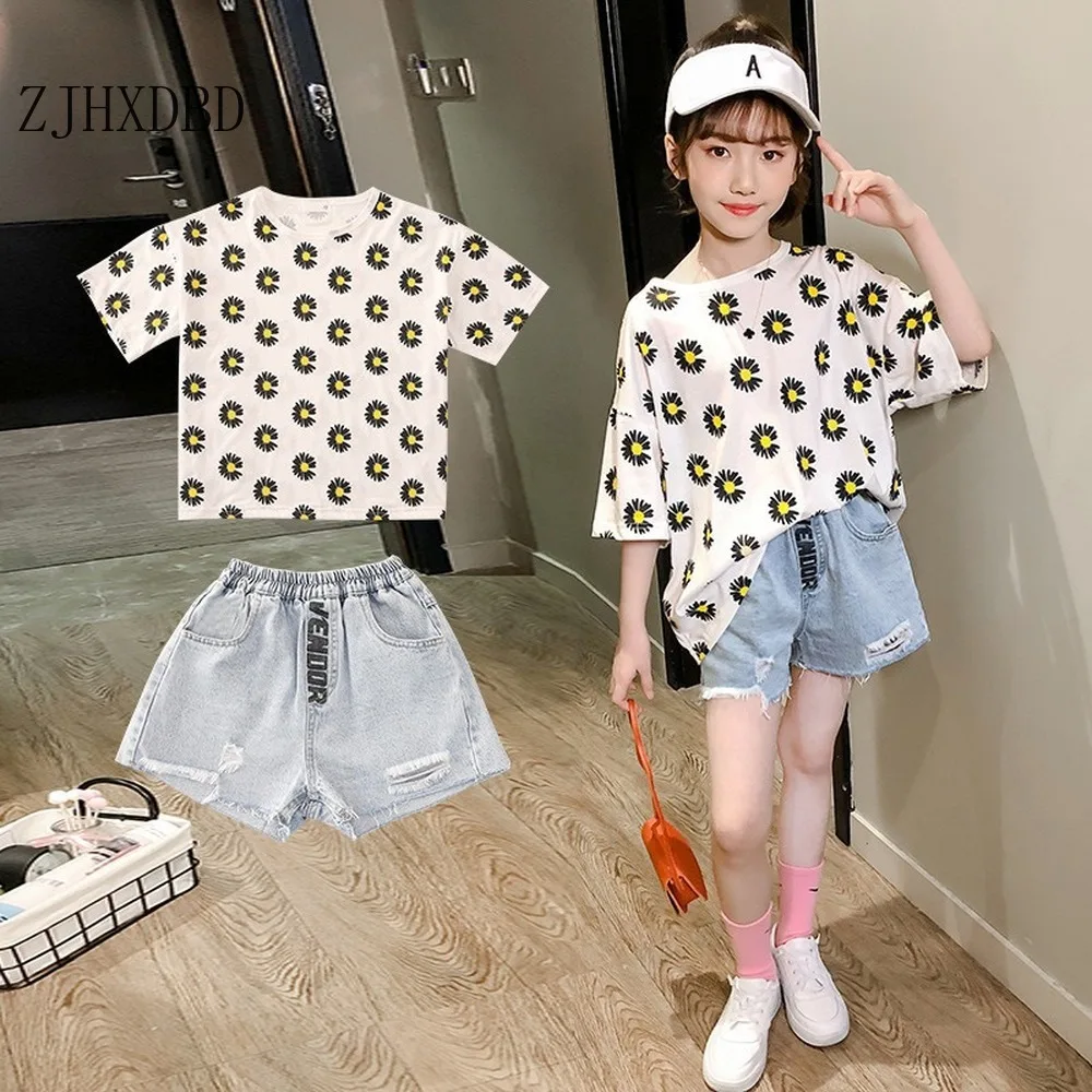 Летний костюм для девочек новинка 2020 детская красная летняя Корейская футболка с
