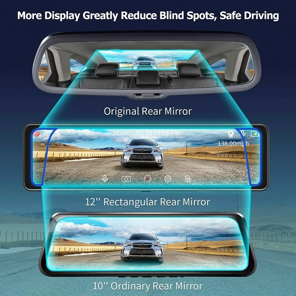 

12 Inches Car Dash Cam Rear Mirror Camera 4K+2K Driving Recorder Night Vision Split View Car Electronics Dash Camera