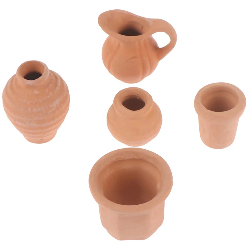 5pcs/lot Cute Vintage Porcelain Flowerpot Vase Jar 1:12 Scale Handcrafted Doll House Miniature | Игрушки и хобби