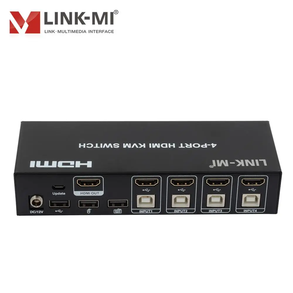 

LINK-MI 4-PORT 4K HDMI+USB KVM Switch use only 1 set of Keyboard, mouse and monitor to control 4 host devices