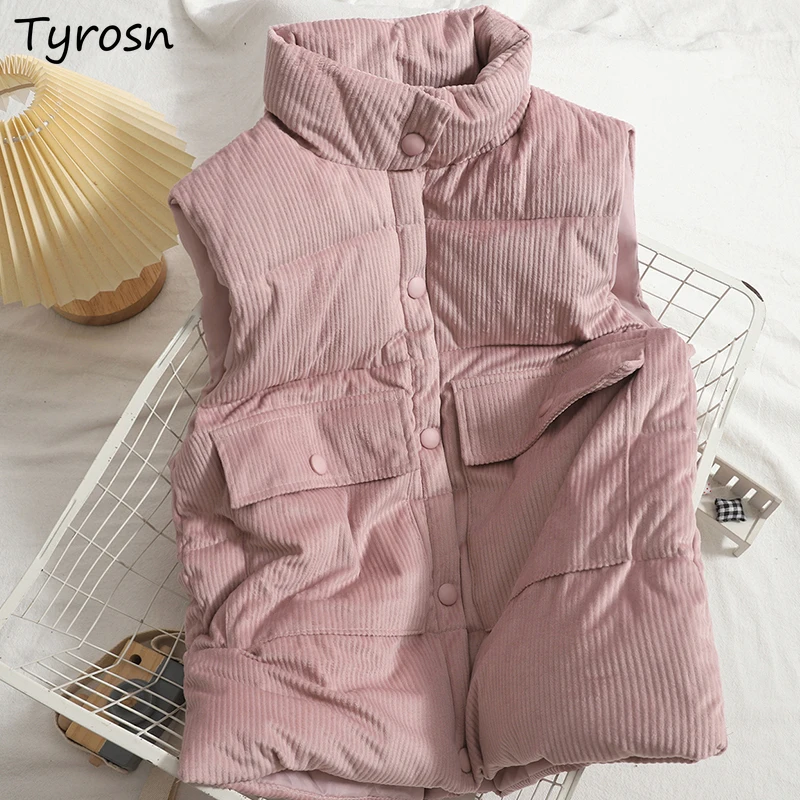 

Women Corduroy Vests Warm All-match Preppy Ulzzang Casual Fit Fashionable Solid Waistcoats Single Breasted Soft Cozy Coats Daily