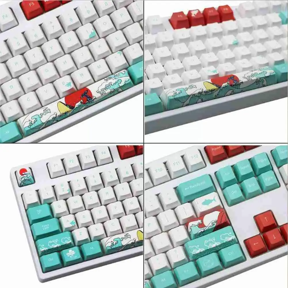 

English 108 Keys Sea Coral Ukiyo-e Keycap Dye Sublimation Dye Sub-key For XDA Mechanical Keycap Cap Keyboard A4M4