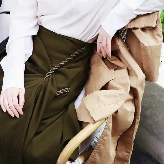 

2020 Spring Summer Women Irregular Midi Skirt New Braided Knotted Decoration Ladies High Waist A-line Female Long Skirt