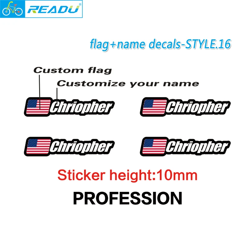 Flag and name stickers custom mountain bike frame logo personal name decals custom rider ID sticker bicycle  STYLE.16