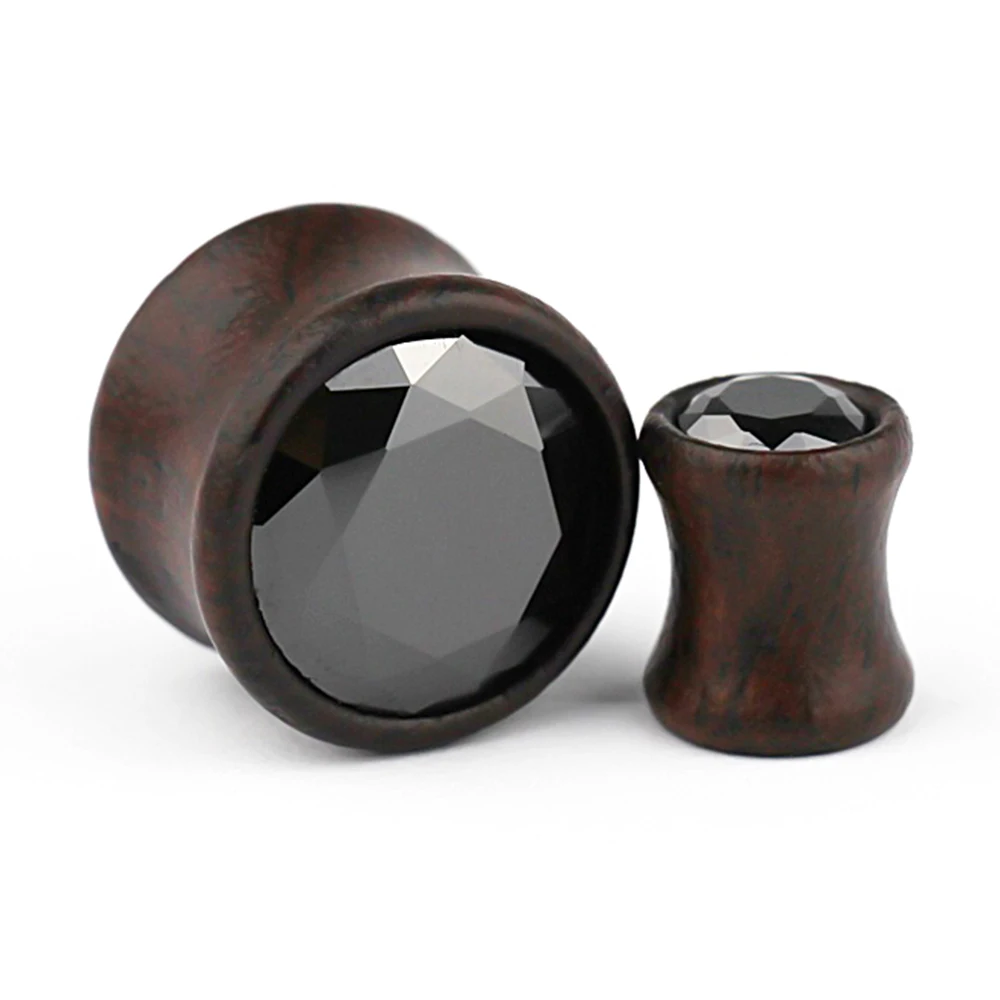 2 шт. деревянные серьги-туннели с цирконом