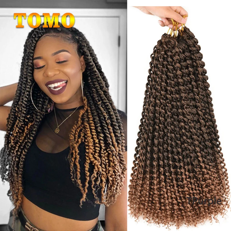 

Tomo Passion Twist Crochet Hair Extension Synthetic Pre-Looped Fluffy Ombre Black Brown Crochet Braids 14 18 22 Inch