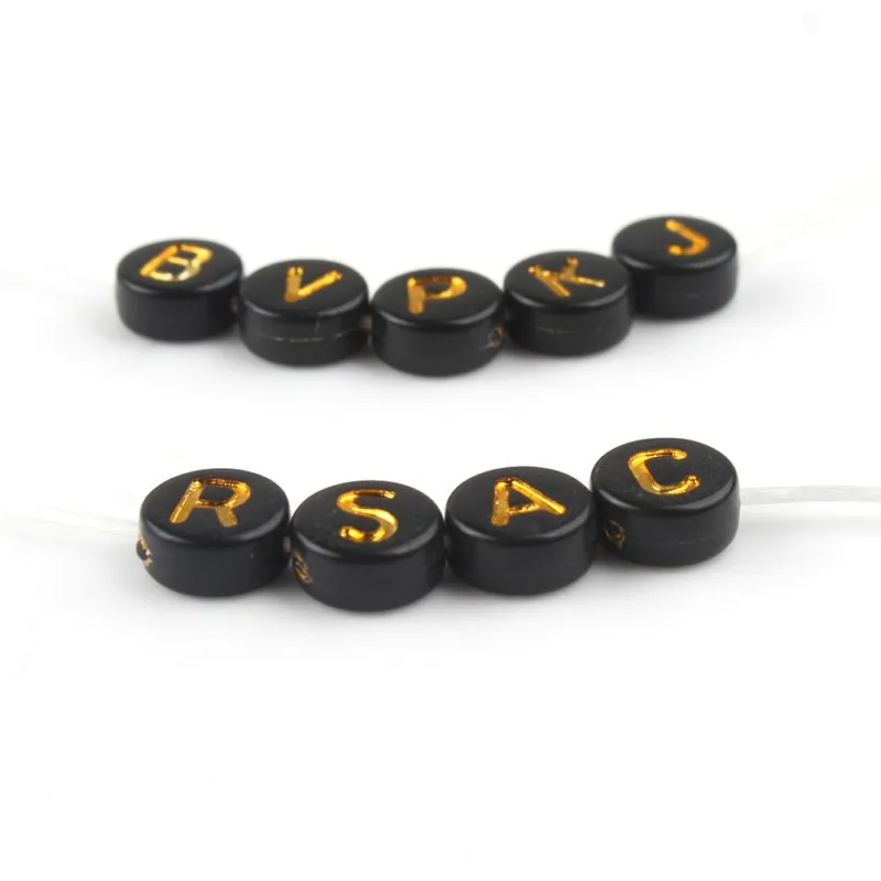 4x7mm 100pcs Black Mixed Alphabet Beads Round Loose Letter Acrylic For Jewelry Making DIY Charm Bracelets Accessories | Украшения и
