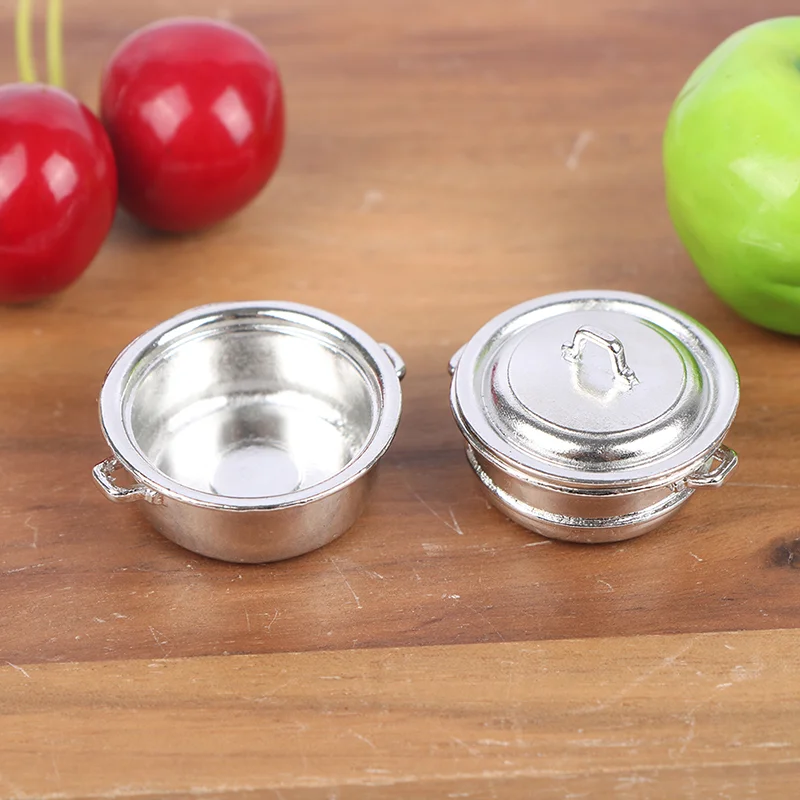 

1:12 Dollhouse Miniature Metal Steamer Pot With Cover Set Kitchen Mini House Bronze Cooking Pot Accessories Puppet House