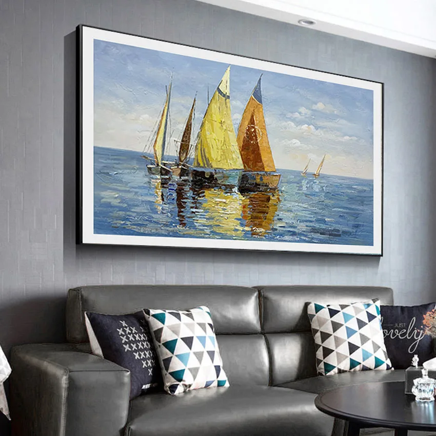 

Современный абстрактный парусник на море пейзаж настенные художественные плакаты ручная работа картина маслом на холсте картина для гости...